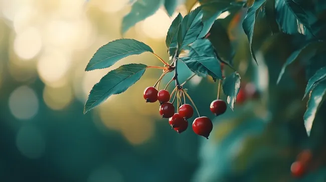 Frische rote Kirschen an grünen Zweigen