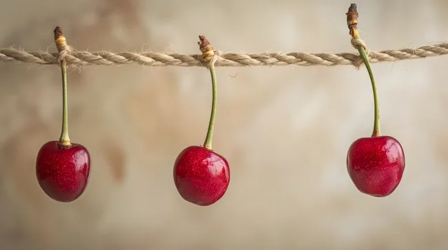 Frische rote Kirschen an Seilschlinge