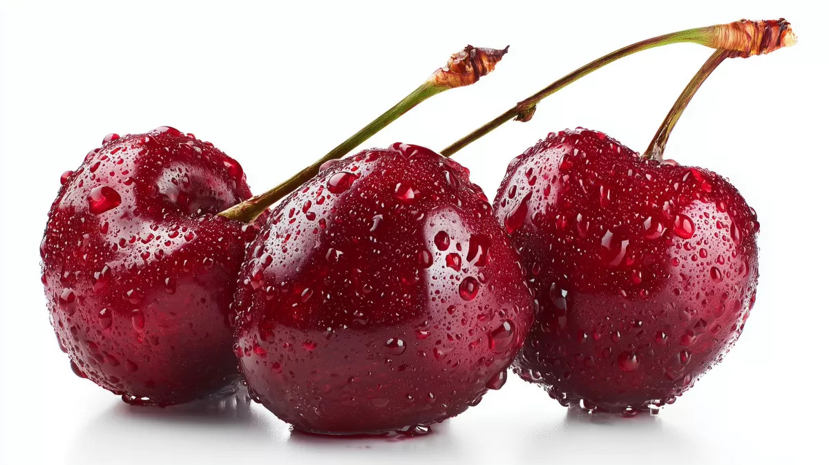 Frische rote Kirschen mit Wassertropfen auf Weiß