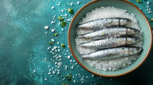 Frische Sardellen auf Meersalz