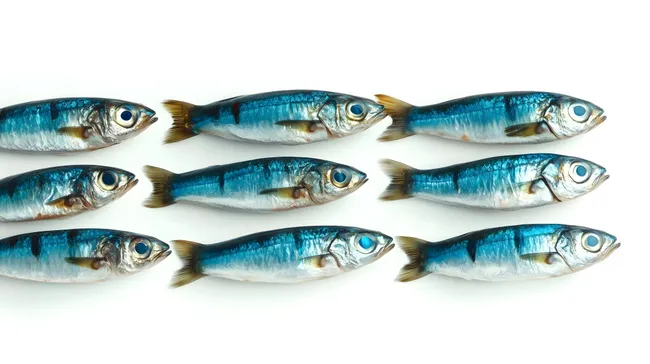 Frische Sardinen auf Weißraster-Hintergrund