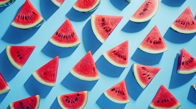Frische Scheiben reifer Wassermelone auf blauem Hintergrund