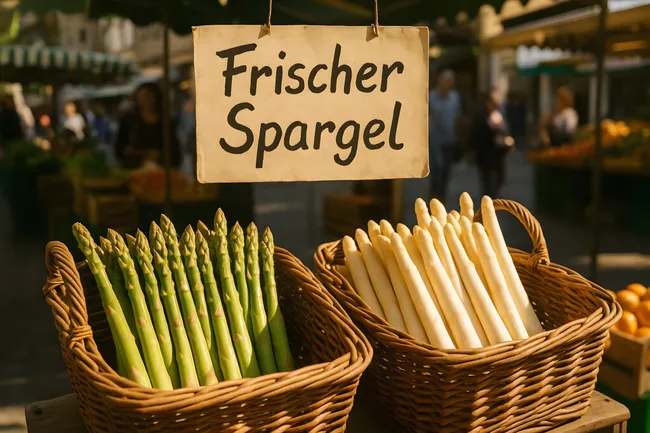 Frische Spargelsorten auf dem Wochenmarkt