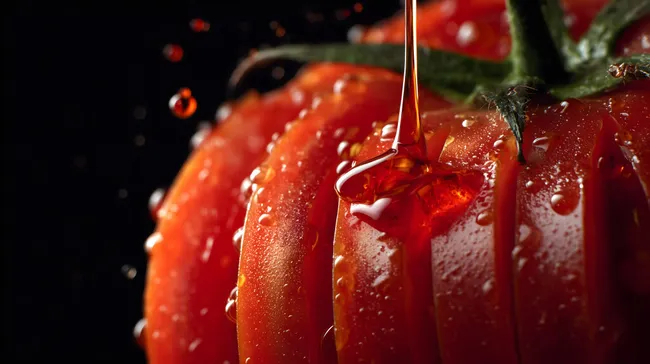 Frische Tomaten mit Öltropfen in hoher Auflösung