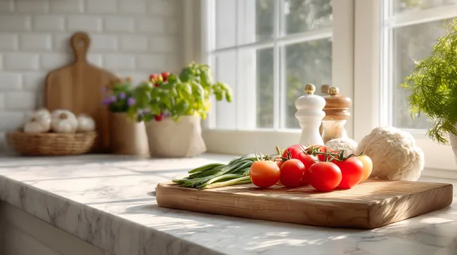 Frische Tomaten und Gemüse auf rustikaler Holzplatte