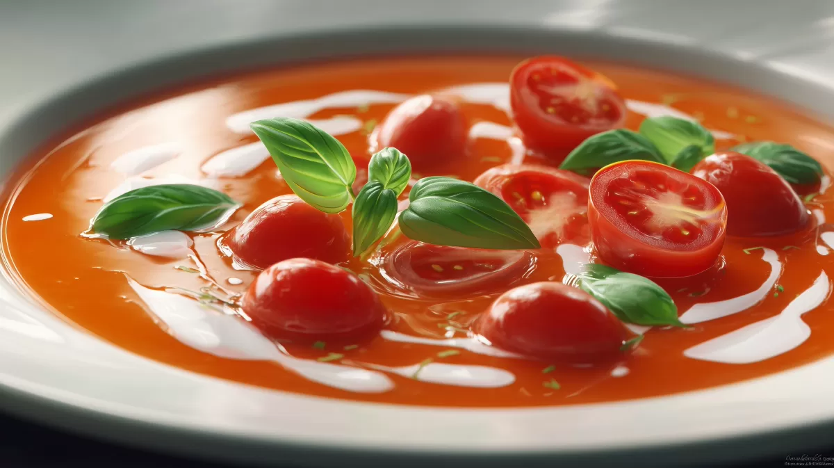 Frische Tomatensuppe mit Basilikum und Kirschtomaten