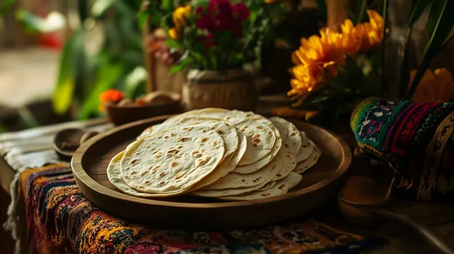 Frische Tortillas auf rustikalem Holzbrett