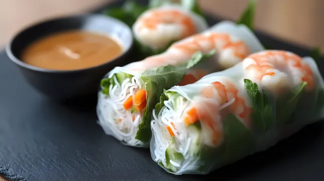Frische vietnamesische Sommerrollen mit Erdnusssoße
