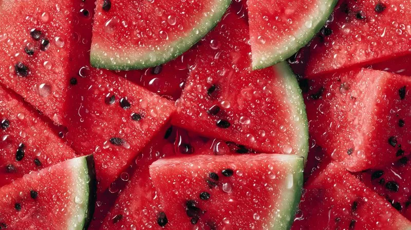 Frische Wassermelonenstücke mit Wassertropfen als Sommerfrucht