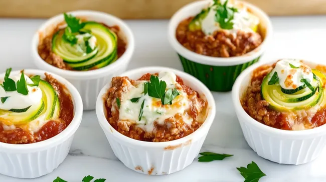 Frische Zucchini-Lasagne-Portionen mit Tomatensauce