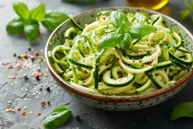 Frische Zucchininudeln mit Basilikum