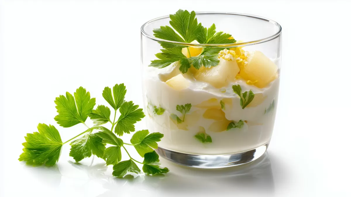 Frischer Apfel-Quark mit Zitronenmelisse im Glas