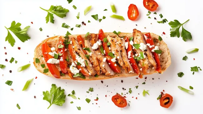 Frischer Baguette-Snack mit Hähnchen und Paprika