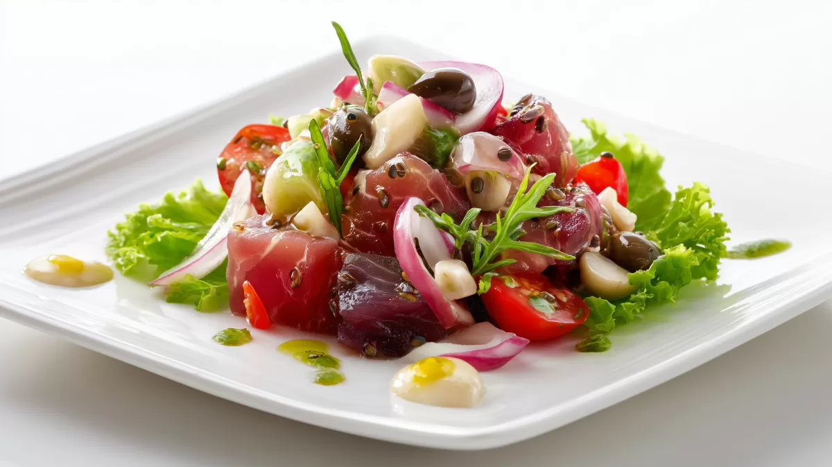 Frischer Beluga Linsen Thunfisch Salat mit Oliven