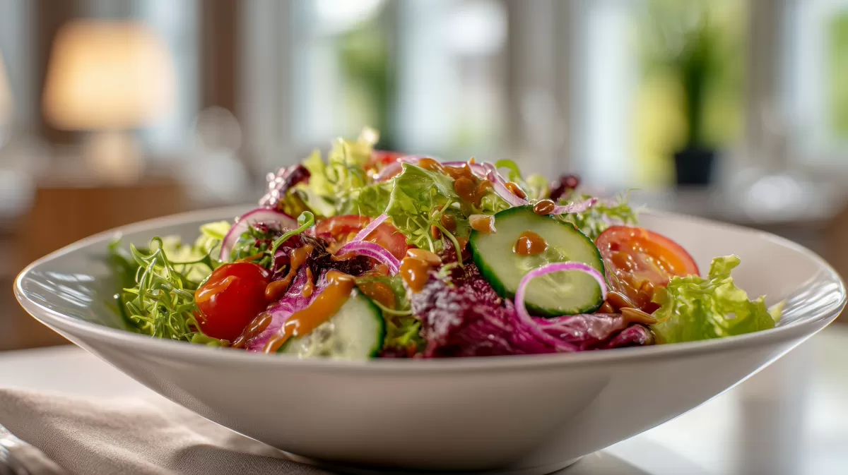 Frischer Blattsalat mit Honig-Senf-Dressing