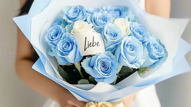 Frischer Blumenstrauß mit romantischen blauen Rosen