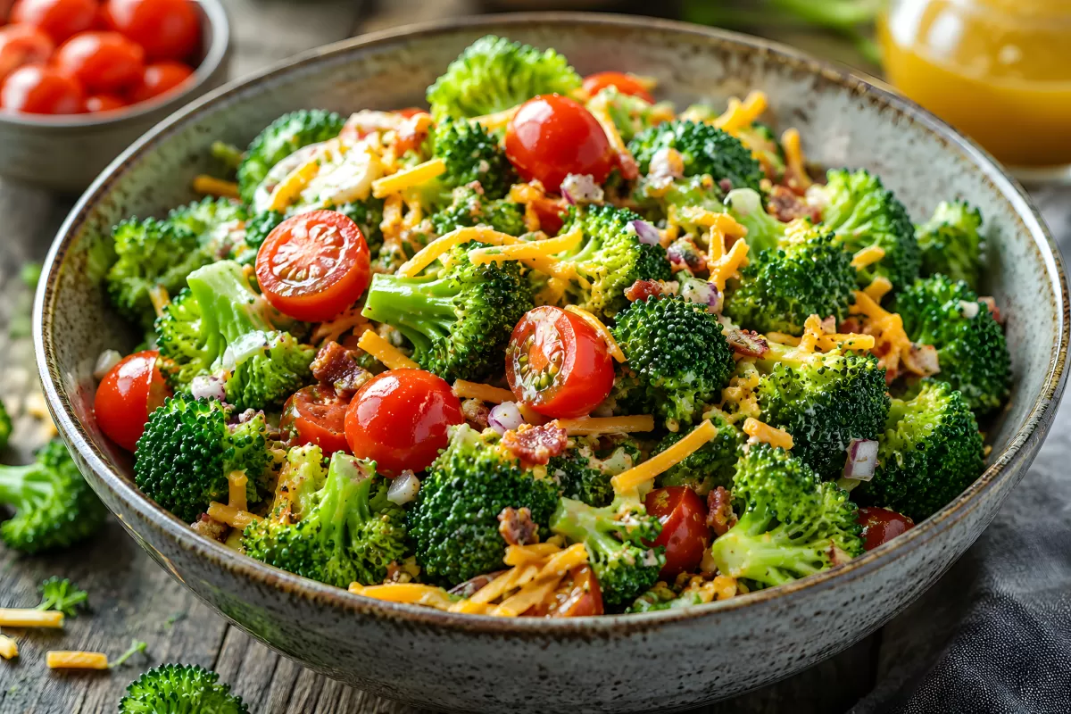 Frischer Brokkolisalat mit Tomaten und Cheddar