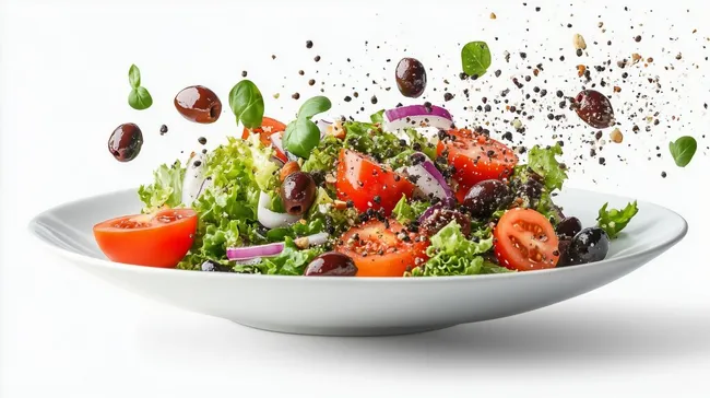 Frischer, bunter Gemüse-Salat in rustikaler Schüssel