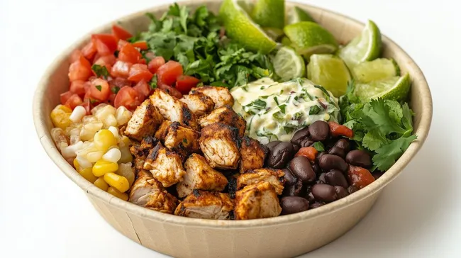 Frischer Burrito-Bowl mit Hähnchen und Gemüse