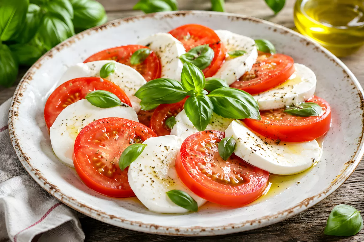 Frischer Caprese mit Mozzarella und Basilikum