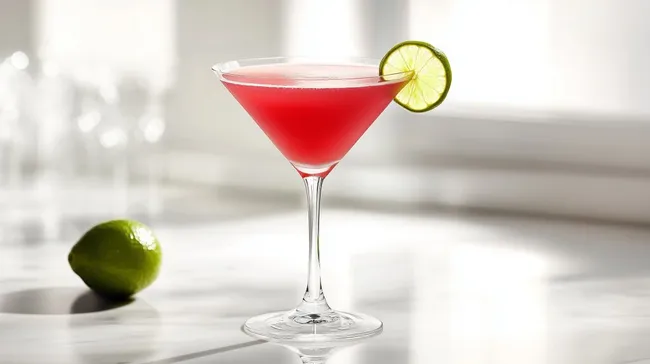 Frischer Cosmopolitan-Cocktail mit Limettenscheibe