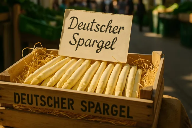 Frischer Deutscher Spargel in rustikaler Holzkiste
