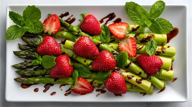 Frischer Erdbeersalat mit Spargel und Balsamico-Dressing