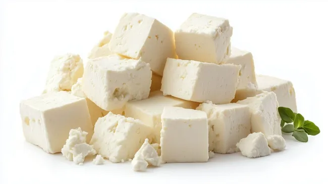 Frischer Feta-Käse auf weißem Hintergrund