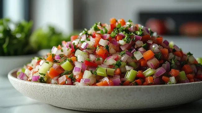 Frischer Gemüsesalat mit buntem Paprika-Mix