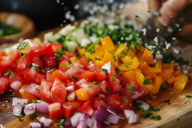 Frischer Gemüsesalat mit Tomaten, Paprika und Kräutern