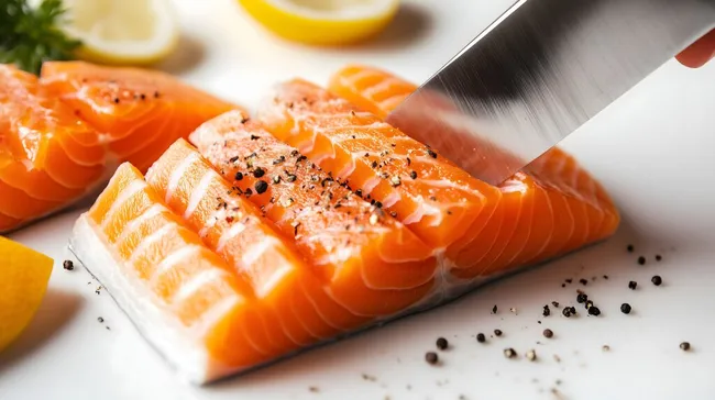 Frischer, geräucherter Lachsfilet in Scheiben