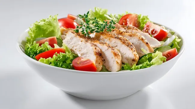 Frischer, gesunder Hähnchensalat in Schale