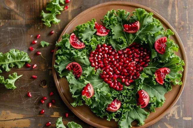 Frischer Granatapfel-Blattsalat in rustikaler Schüssel