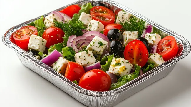 Frischer griechischer Salat in Aluschale