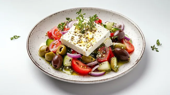 Frischer griechischer Tomatensalat mit Feta und Oliven