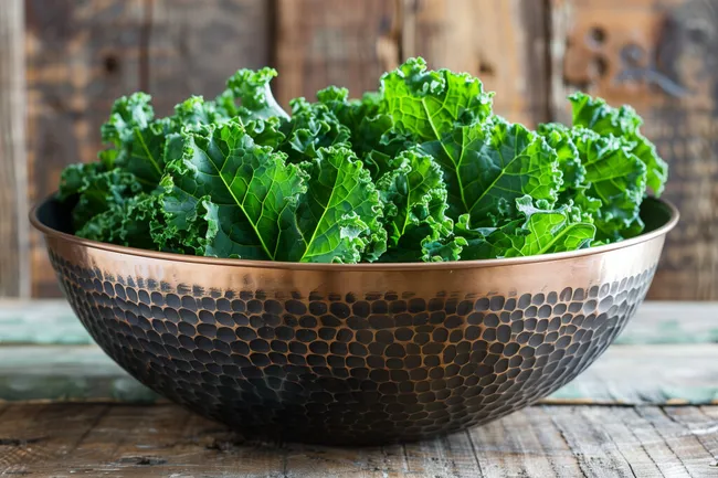 Frischer Grünkohl in einer Kupferschale