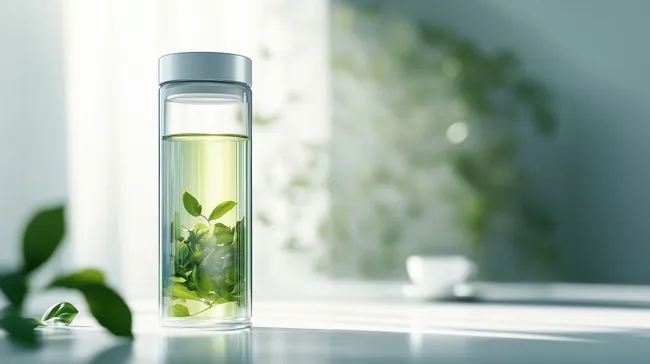 Frischer Grüntee in transparenter Flasche