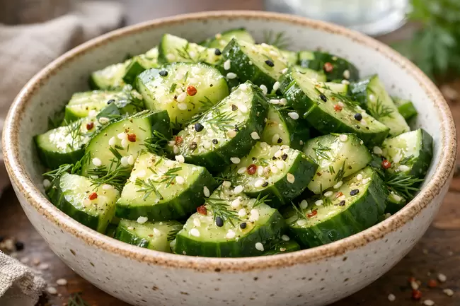 Frischer Gurkensalat mit Gewürzen