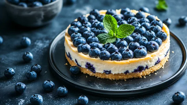 Frischer Heidelbeer-Käsekuchen mit knusprigem Boden