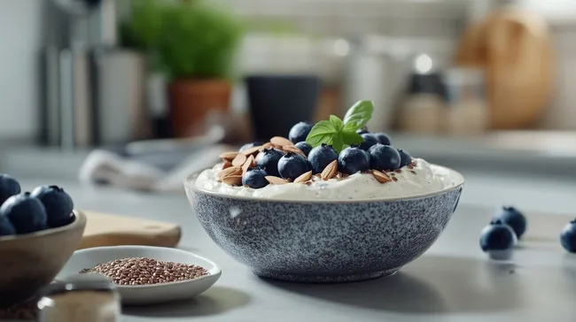 Frischer Heidelbeer-Quark mit knusprigen Mandeln