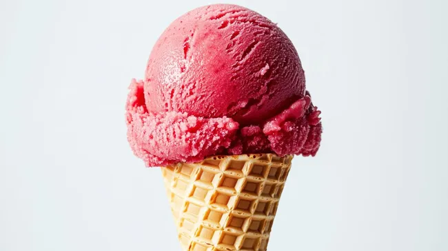 Frischer Himbeersorbet in knuspriger Waffelschale