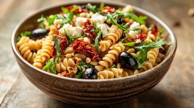 Frischer Italienischer Nudelsalat mit Rucola und Oliven