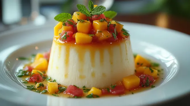 Frischer Kokos-Pudding mit exotischen Früchten