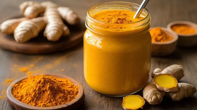 Frischer Kurkuma-Smoothie in Glas für gesunde Ernährung