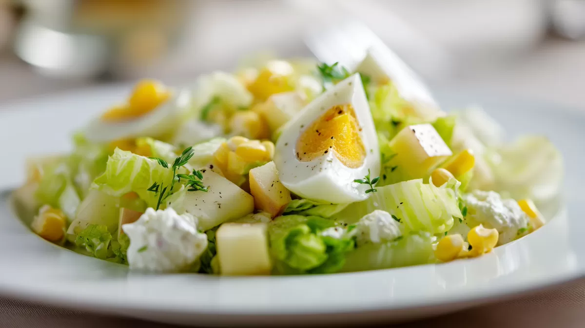 Frischer Lauch-Apfel-Salat mit Ei und Mais