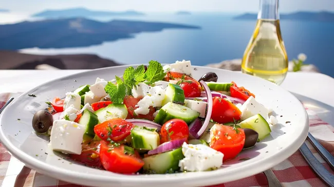 Frischer mediterraner Salat mit Feta und Oliven