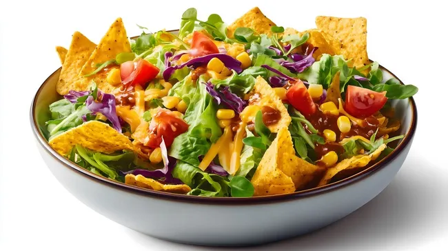Frischer Mexikanischer Nachos-Salat mit Gemüse und Käse