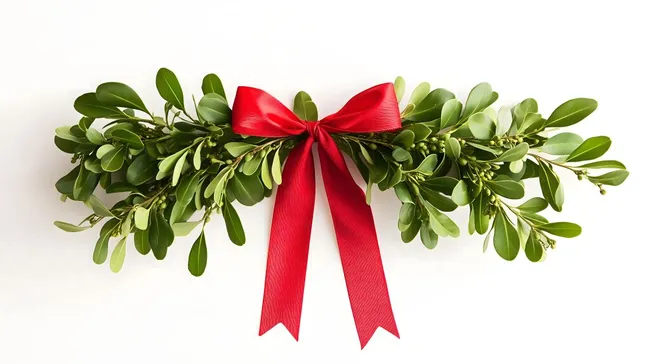 Frischer Mistelzweig mit rotem Schleifen-Dekor