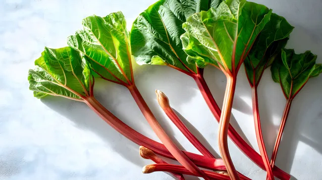 Frischer Rhabarber auf heller Oberfläche