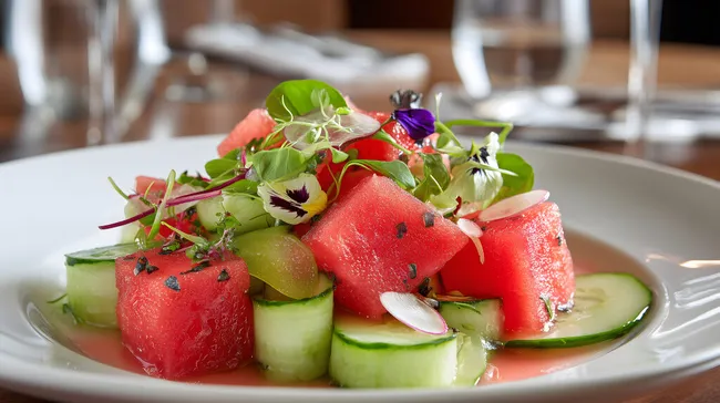 Frischer Sommersalat mit Wassermelone und Gurke